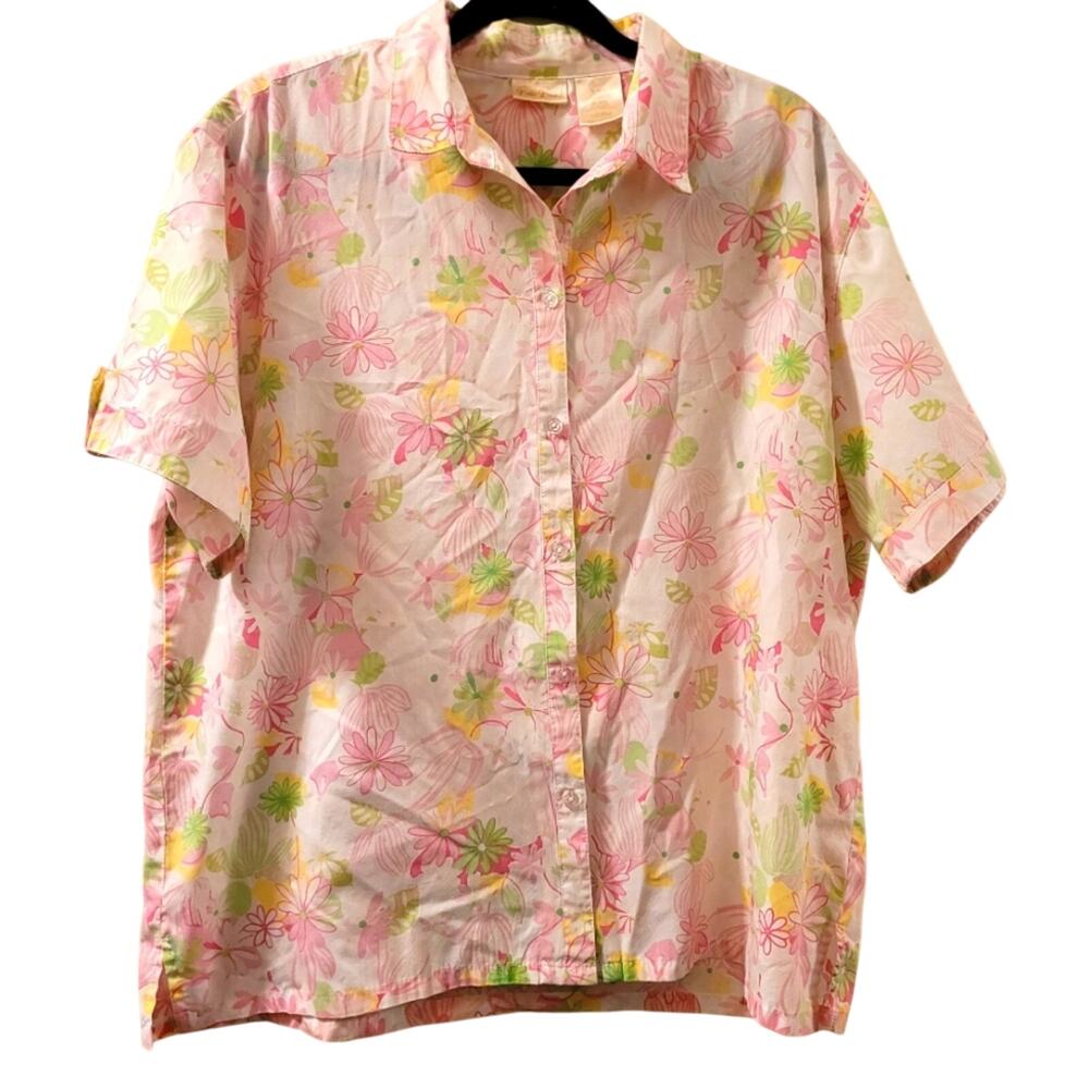 Vtg Y2K Womens Floral Button Down Top Size XL GrandmaCore Granny Summer Spring67